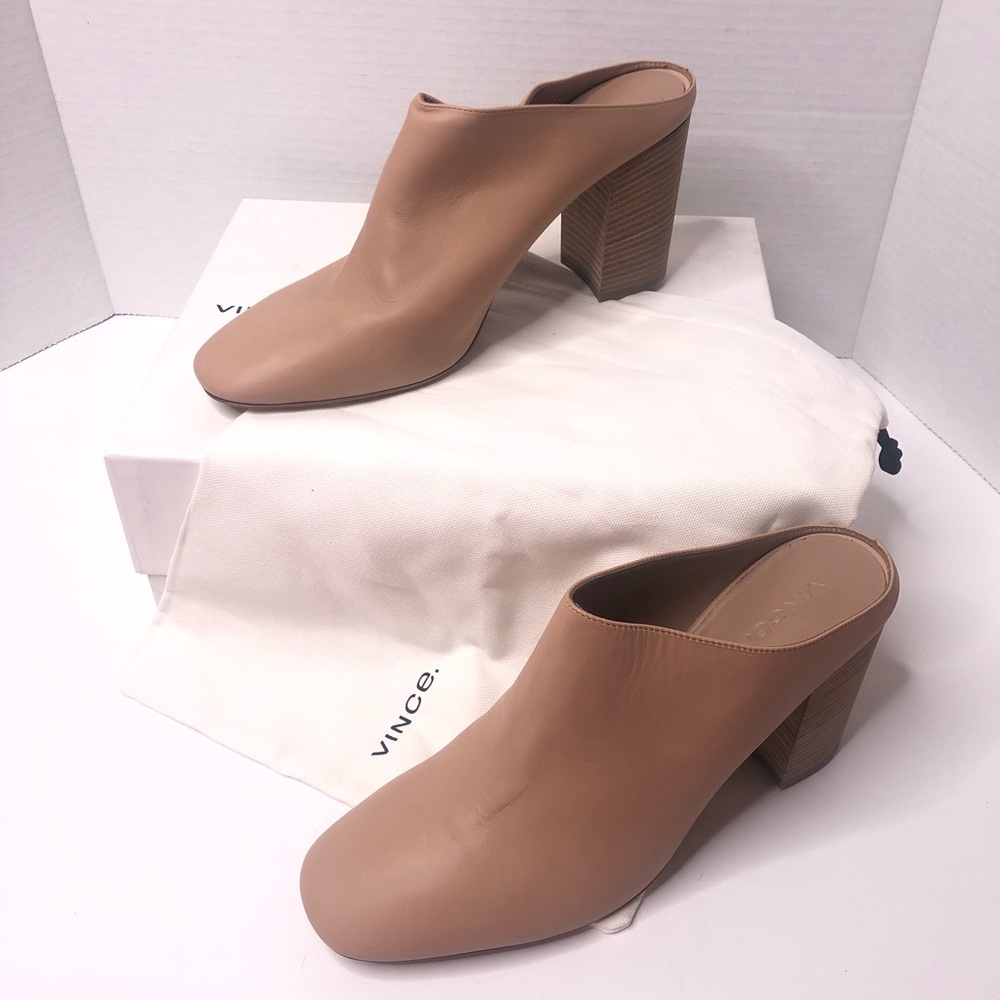 Vince Faris Mules Nude Smooth Leather Block Heel